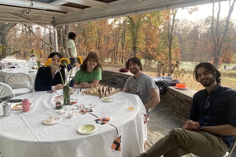 Lab members playing chess